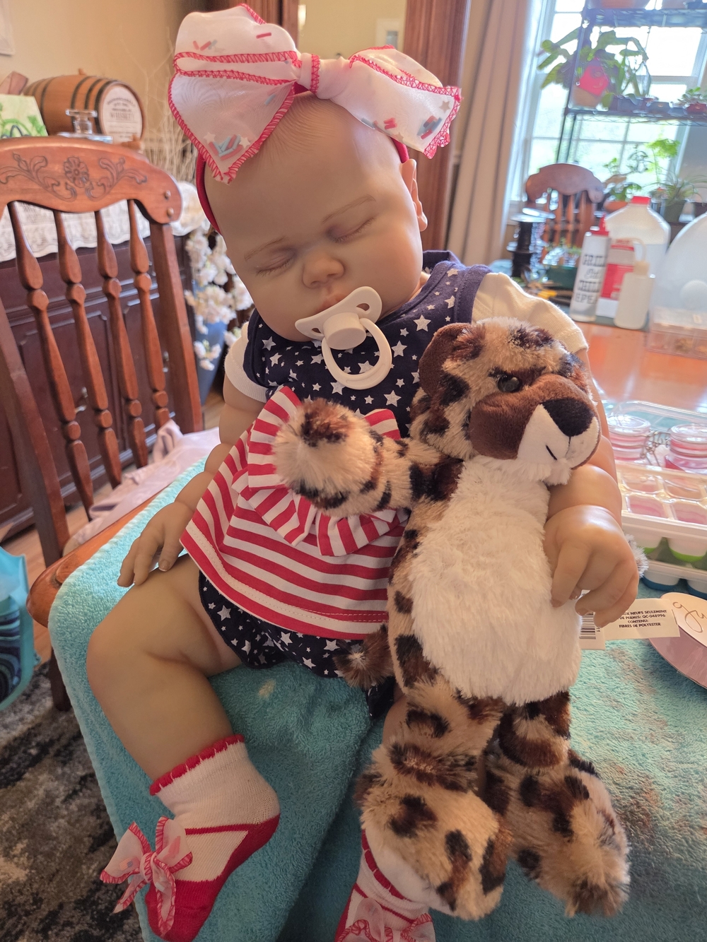 Reborn Doll with Bow and Leopard Plush - Kids Toys Dolls & Accessories